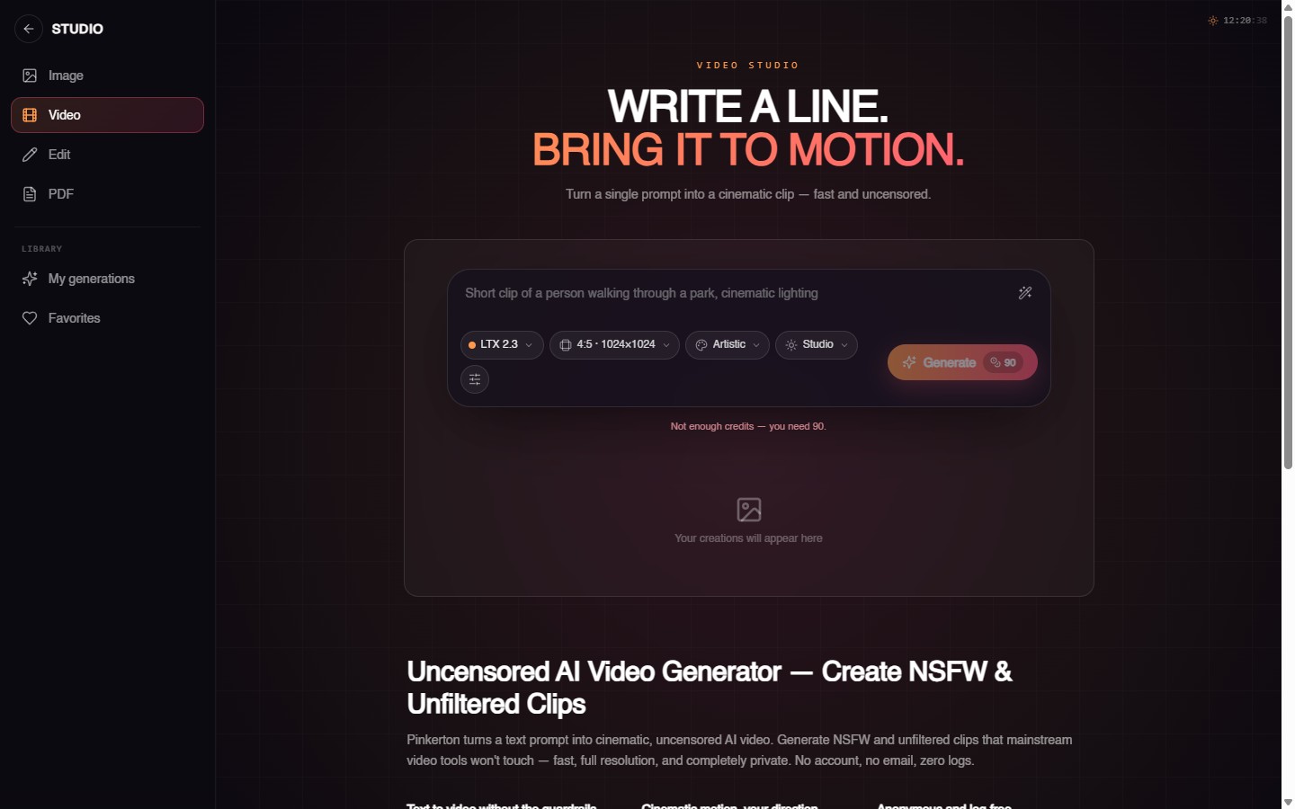 Pinkerton AI uncensored AI video generator — create NSFW and unfiltered video clips from text
